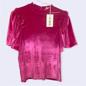 NWT. LA MIEL Fuchsia Velvet Blouse